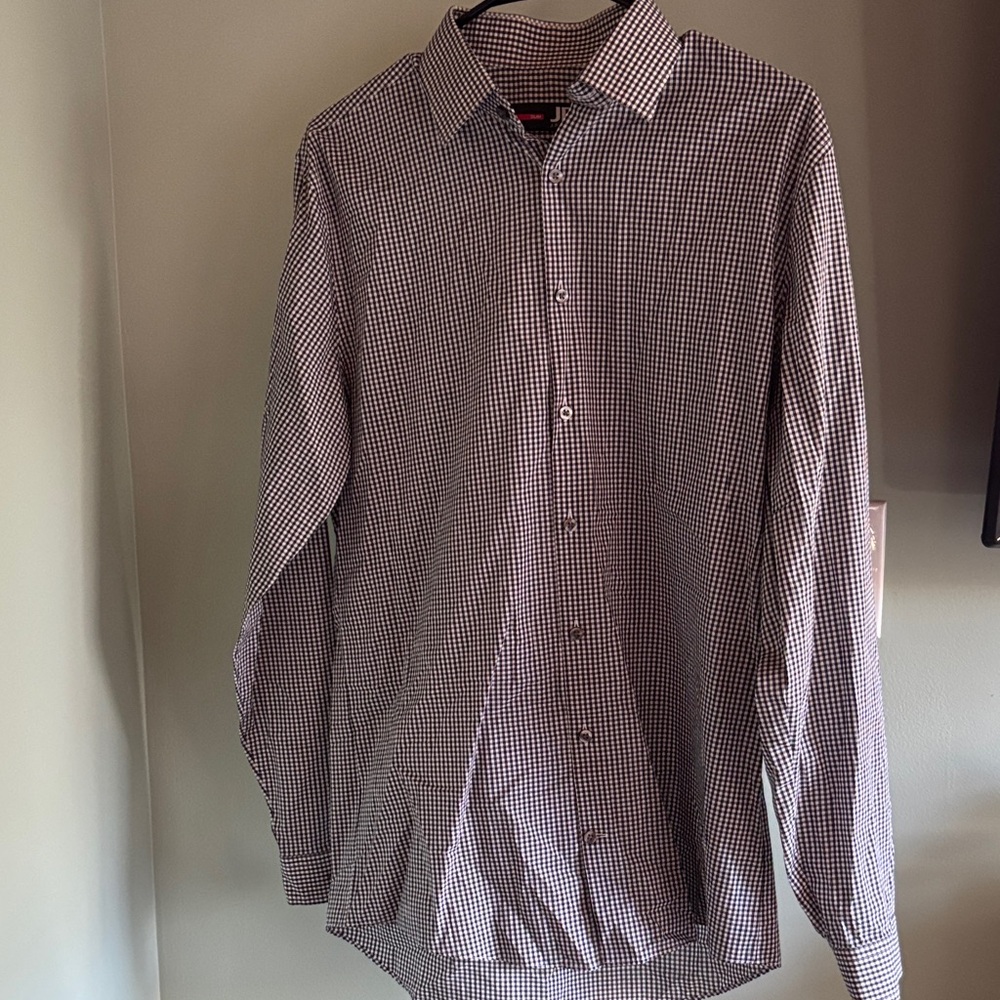 JF J.Ferrar Men's Dress Shirt - Black and White Checkered